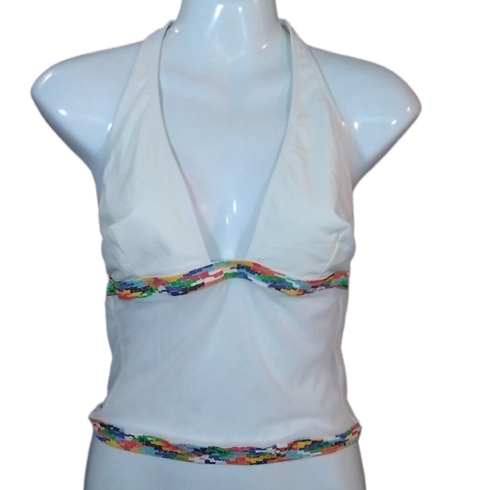 Swim top tankini white with colorful trim 8
